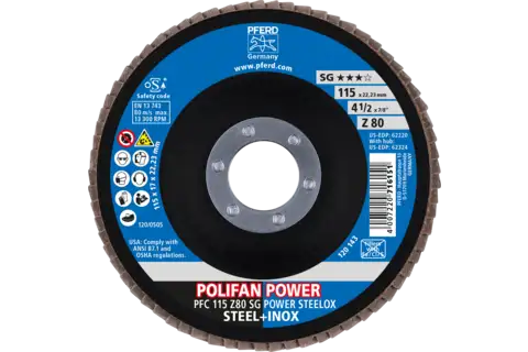 POLIFAN POWER flap taşlama diski PFC 115x22,23 mm konik Z80 SG STEELOX çelik/paslanmaz çelik 2