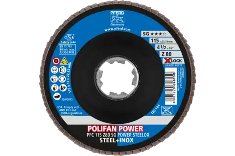 POLIFAN POWER flap taşlama diski PFC 115 mm X-LOCK konik Z80 SG STEELOX çelik/paslanmaz çelik 2