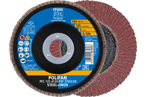 Disco lamellare POLIFAN PFC 125x22,23 mm conico A120 linea uni. PSF STEELOX acciaio/acciaio inossidabile 1