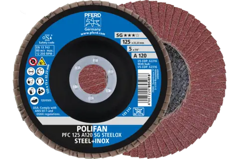 Disco lamellare POLIFAN PFC 125x22,23 mm conico A120 SG STEELOX acciaio/acciaio inossidabile 1