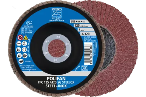 Disco lamellare POLIFAN PFC 125x22,23 mm conico A120 SG STEELOX acciaio/acciaio inossidabile 1