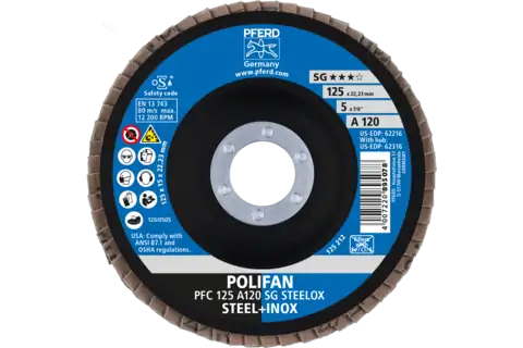 POLIFAN flap disc PFC 125x22.23 mm conical A120 SG STEELOX steel/stainless steel 2