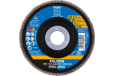 Disco lamellare POLIFAN PFC 125x22,23 mm conico A40 linea uni. PSF STEELOX acciaio/acciaio inossidabile 2