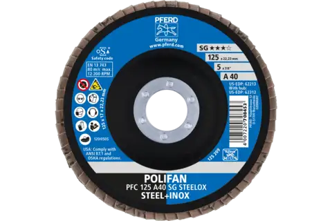 POLIFAN flap disc PFC 125x22.23 mm conical A40 SG STEELOX steel/stainless steel 2