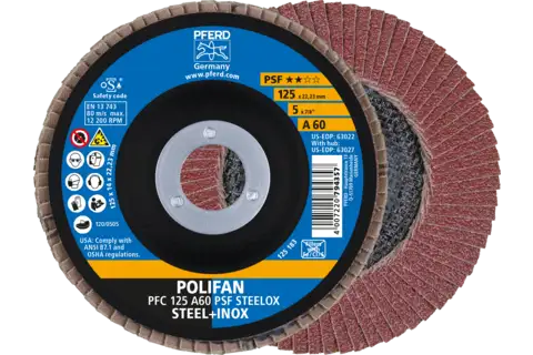 POLIFAN flap disc PFC 125x22.23 mm conical A60 Uni. Line PSF STEELOX steel/stainless steel 1