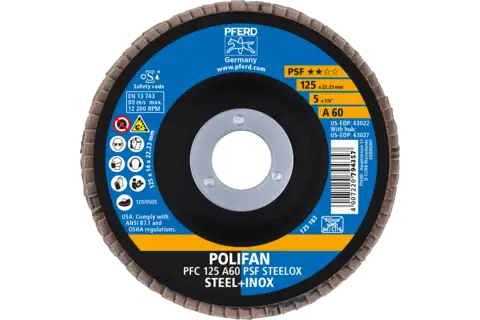 Disco lamellare POLIFAN PFC 125x22,23 mm conico A60 linea uni. PSF STEELOX acciaio/acciaio inossidabile 2