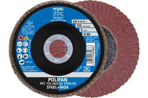 Disco lamellare POLIFAN PFC 125x22,23 mm conico A60 SG STEELOX acciaio/acciaio inossidabile 1