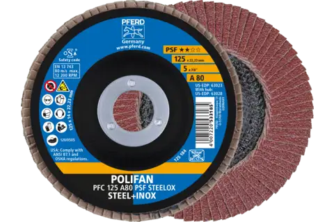 POLIFAN flap disc PFC 125x22.23 mm conical A80 Uni. Line PSF STEELOX steel/stainless steel 1