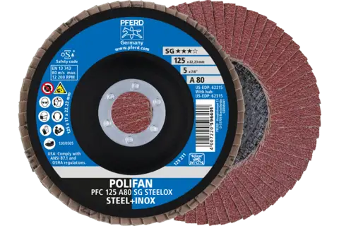 Disco lamellare POLIFAN PFC 125x22,23 mm conico A80 SG STEELOX acciaio/acciaio inossidabile 1