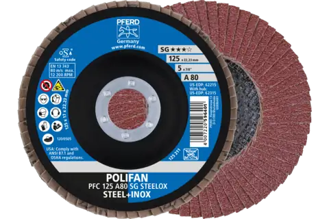 Disco lamellare POLIFAN PFC 125x22,23 mm conico A80 SG STEELOX acciaio/acciaio inossidabile 1