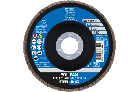 Disco lamellare POLIFAN PFC 125x22,23 mm conico A80 SG STEELOX acciaio/acciaio inossidabile 2