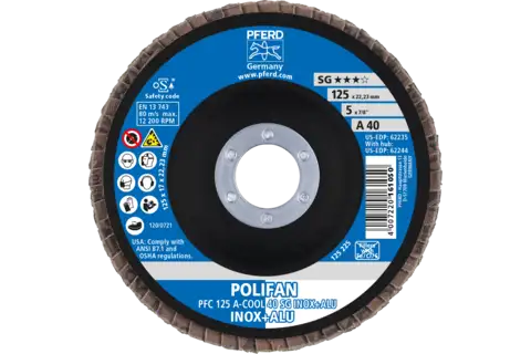 POLIFAN flap disc PFC 125x22.23 mm conical A-COOL 40 SG INOX+ALU stainless steel/aluminium 2