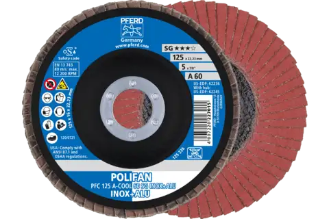POLIFAN flap disc PFC 125x22.23 mm conical A-COOL 60 SG INOX+ALU stainless steel/aluminium 1