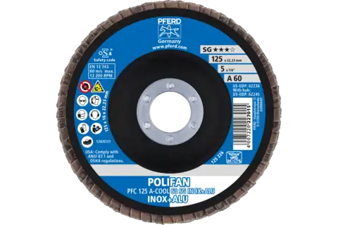 POLIFAN flap disc PFC 125x22.23 mm conical A-COOL 60 SG INOX+ALU stainless steel/aluminium 2