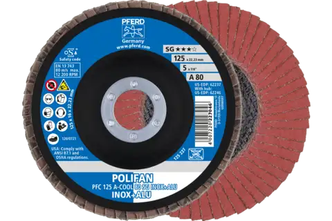 POLIFAN flap disc PFC 125x22.23 mm conical A-COOL 80 SG INOX+ALU stainless steel/aluminium 1