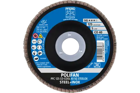 POLIFAN flap disc PFC 125x22.23 mm conical CO-COOL 40 SG STEELOX steel/stainless steel 2