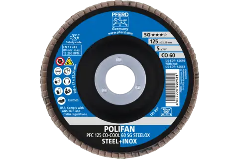 Disco de láminas lijadoras POLIFAN PFC 125x22,23 mm cónico CO-COOL 60 SG STEELOX acero/acero inoxidable 2