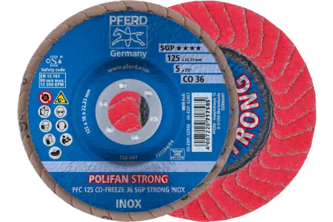 POLIFAN STRONG flap disc PFC 125x22.23 mm conical CO-FREEZE 36 SGP INOX for stainless steel