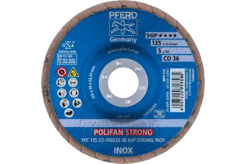 Disco de láminas lijadoras STRONG POLIFAN PFC 125x22,23 mm cónico CO-FREEZE 36 SGP INOX acero inoxidable 2
