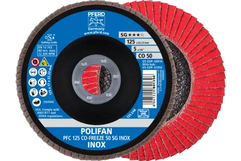 POLIFAN flap disc PFC 125x22.23 mm conical CO-FREEZE 50 SG INOX stainless steel 1