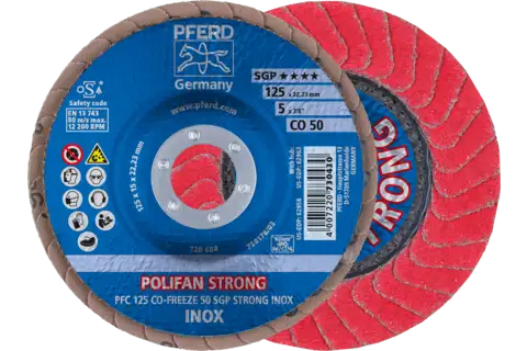 Disco de láminas lijadoras STRONG POLIFAN PFC 125x22,23 mm cónico CO-FREEZE 50 SGP INOX acero inoxidable 1