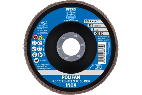 POLIFAN flap disc PFC 125x22.23 mm conical CO-FREEZE 80 SG INOX stainless steel 2