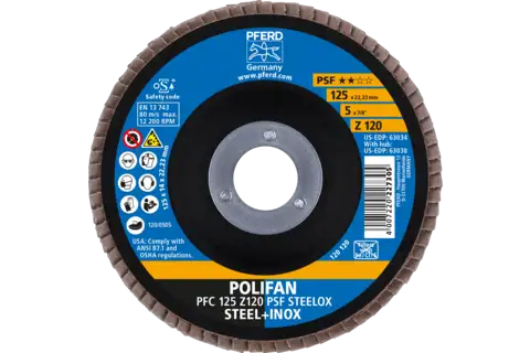 Disque à lamelles POLIFAN PFC 125x22,23 mm, conique, Z120, gamme universelle PSF STEELOX acier/acier inoxydable 2
