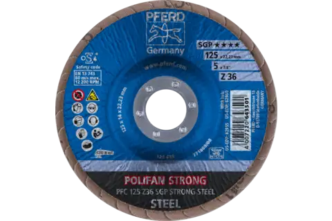 Disco de láminas lijadoras STRONG POLIFAN PFC 125x22,23 mm cónico Z36 línea SGP STEEL para acero 2