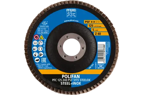 Disco de láminas lijadoras POLIFAN PFC 125x22,23 mm cónico Z40 línea universal PSF 5115 STEELOX acero/acero inoxidable 2
