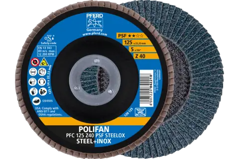 POLIFAN flap disc PFC 125x22.23 mm conical Z40 Uni. Line PSF STEELOX/1 steel/stainless steel 1
