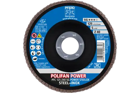 Disco de láminas lijadoras POLIFAN POWER PFC 125x22,23 mm cónico Z40 SG STEELOX acero/acero inoxidable (2) 2