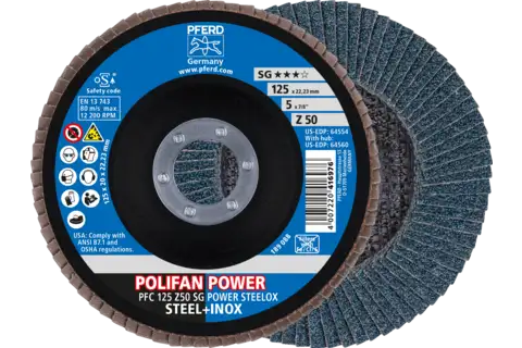POLIFAN POWER flap disc PFC 125x22.23 mm conical Z50 Performance Line SG STEELOX for steel/stainless steel 1