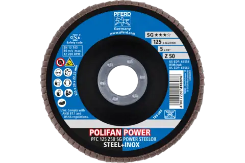 Disco de láminas lijadoras POLIFAN POWER PFC 125x22,23 mm cónico Z50, línea rendimiento SG STEELOX para acero/acero inoxidable 2