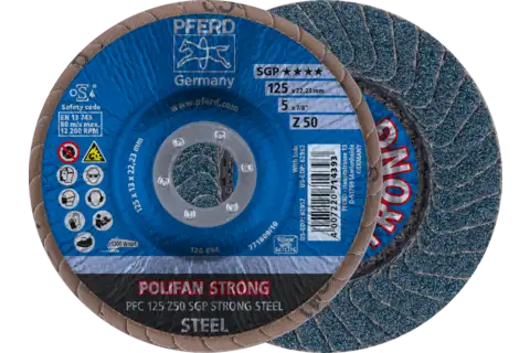Disco de láminas lijadoras STRONG POLIFAN PFC 125x22,23 mm cónico Z50 línea SGP STEEL para acero 1