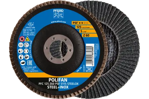 POLIFAN flap disc PFC 125x22.23 mm conical Z60 Uni. Line PSF 5115 STEELOX steel/stainless steel 1