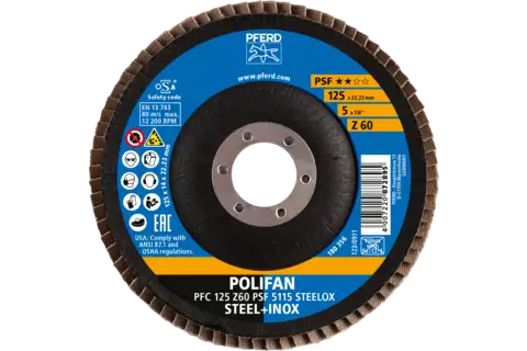 Disco de láminas lijadoras POLIFAN PFC 125x22,23 mm cónico Z60 línea universal PSF 5115 STEELOX acero/acero inoxidable 2