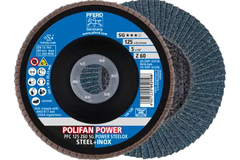POLIFAN POWER flap taşlama diski PFC 125x22,23 mm konik Z60 SG STEELOX çelik/paslanmaz çelik (2) 1