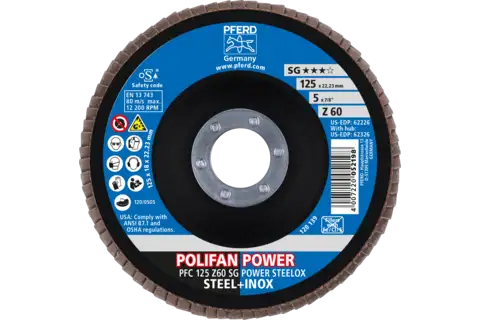 Disco de láminas lijadoras POLIFAN POWER PFC 125x22,23 mm cónico Z60 SG STEELOX acero/acero inoxidable (2) 2