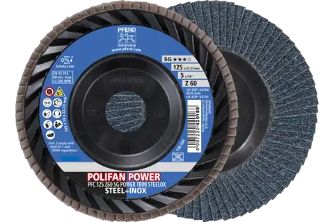 POLIFAN POWER flap disc PFC 125x22.23 mm conical Z60 Performance Line SG TRIM STEELOX for steel/stainless steel 1