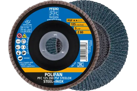 POLIFAN flap disc PFC 125x22.23 mm conical Z80 Uni. Line PSF STEELOX/1 steel/stainless steel 1