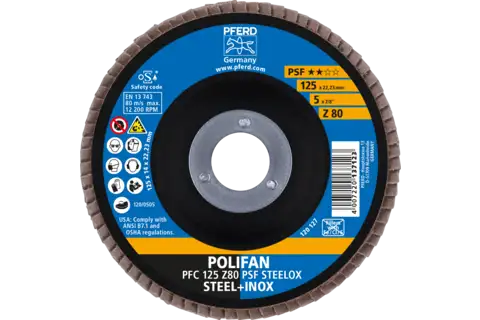 POLIFAN flap disc PFC 125x22.23 mm conical Z80 Uni. Line PSF STEELOX/1 steel/stainless steel 2