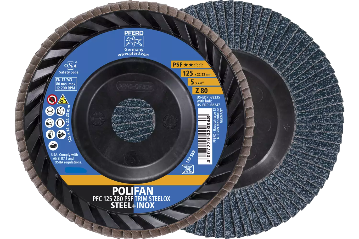 POLIFAN flap disc PFC 125x22.23 mm conical Z80 Universal Line PSF TRIM STEELOX for steel/stainless steel 1