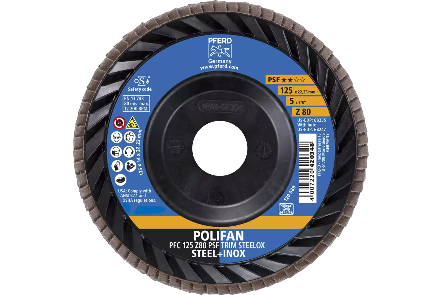 POLIFAN flap disc PFC 125x22.23 mm conical Z80 Universal Line PSF TRIM STEELOX for steel/stainless steel 2