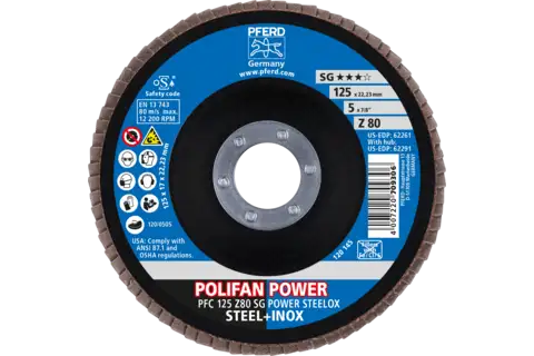 POLIFAN POWER flap taşlama diski PFC 125x22,23 mm konik Z80 SG STEELOX çelik/paslanmaz çelik 2