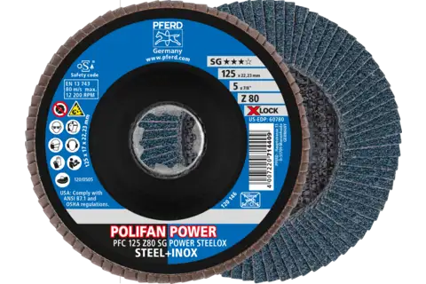 POLIFAN POWER flap disc PFC 125 mm X-LOCK conical Z80 SG STEELOX steel/stainless steel 1