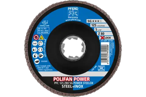 POLIFAN POWER flap disc PFC 125 mm X-LOCK conical Z80 SG STEELOX steel/stainless steel 2
