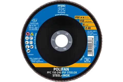 POLIFAN flap taşlama diski PFC 150x22,23 mm konik Z40 Üni. Line PSF STEELOX çelik/paslanmaz çelik 2