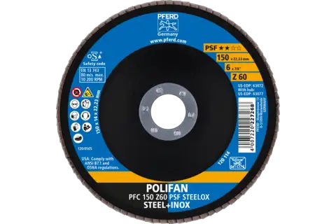 Disco de láminas lijadoras POLIFAN PFC 150x22,23 mm cónico Z60 línea universal PSF STEELOX acero/acero inoxidable 2
