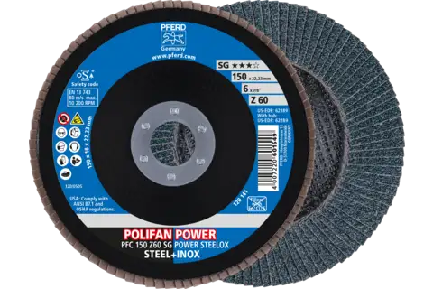 POLIFAN POWER flap taşlama diski PFC 150x22,23 mm konik Z60 SG STEELOX çelik/paslanmaz çelik 1