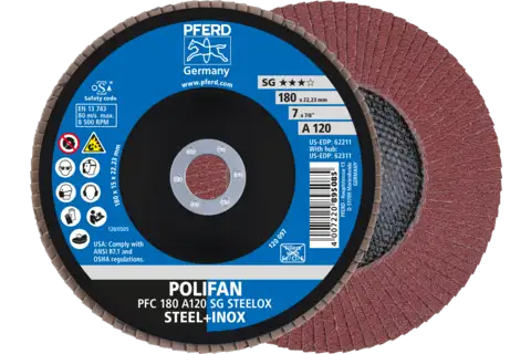 POLIFAN flap disc PFC 180x22.23 mm conical A120 SG STEELOX steel/stainless steel 1